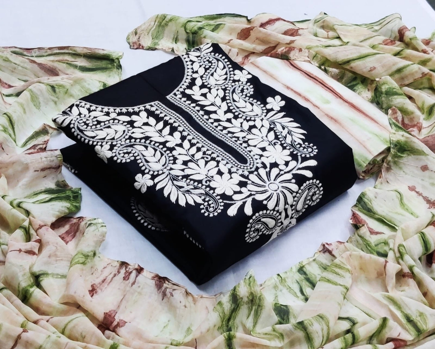 Cotton Thread Lakhnavi work and Contrast Dress Material - Premium from Ethenika.com - Just INR 1490! Shop now at Ethenika.com