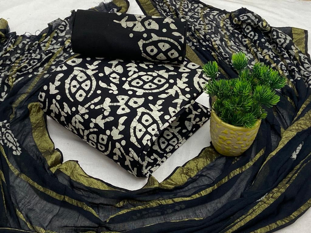 Soft Cotton Hand Blocked Wax Batik Salwar Material - Premium from Ethenika.com - Just INR 1490! Shop now at Ethenika.com