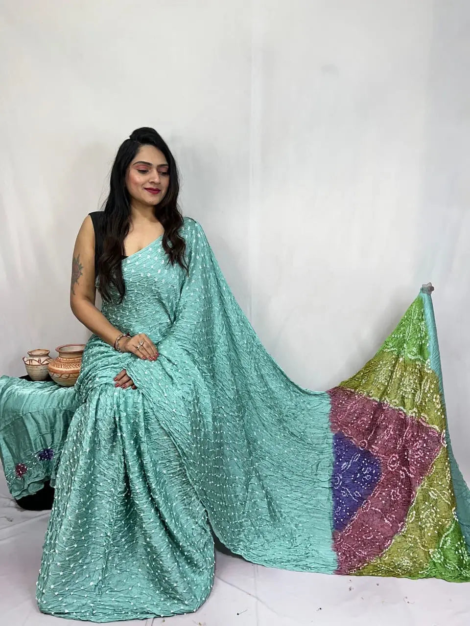 Pure Modal Silk Barik Bandhej Lagdi Pallu Bandhani Saree - Premium from Ethenika.com - Just INR 5990! Shop now at Ethenika.com