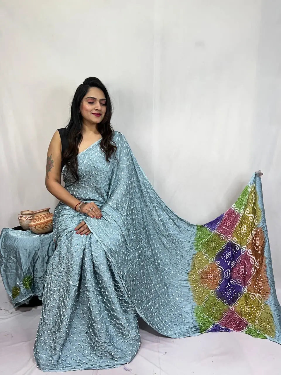 Pure Modal Silk Barik Bandhej Lagdi Pallu Bandhani Saree - Premium from Ethenika.com - Just INR 5990! Shop now at Ethenika.com