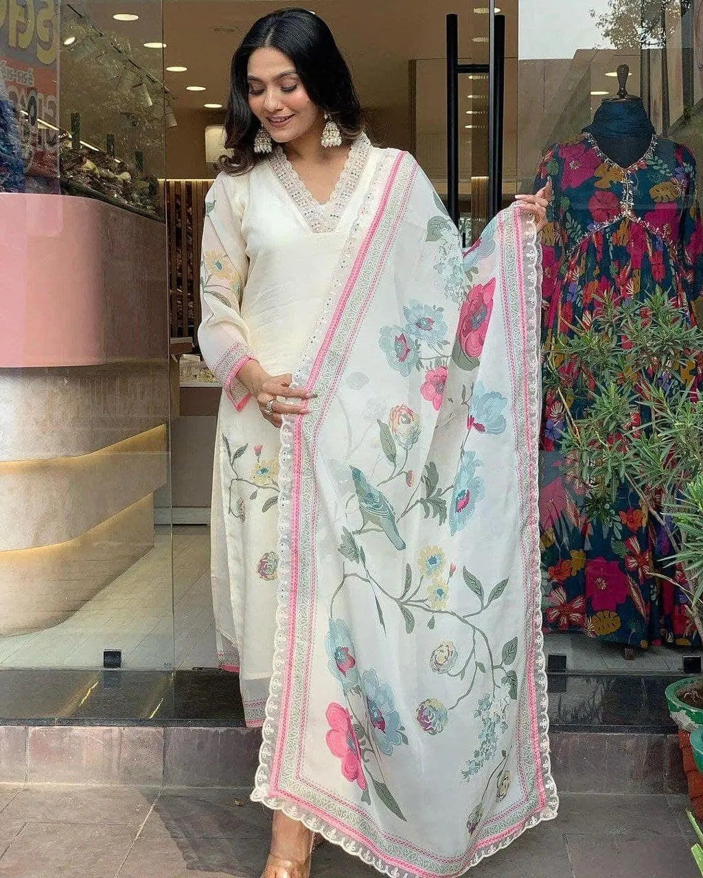 Premium Organza Digital Print work Summer Wear Kurti Pant Dupatta Set (Stitched) - Premium from Ethenika.com - Just INR 2990! Shop now at Ethenika.com
