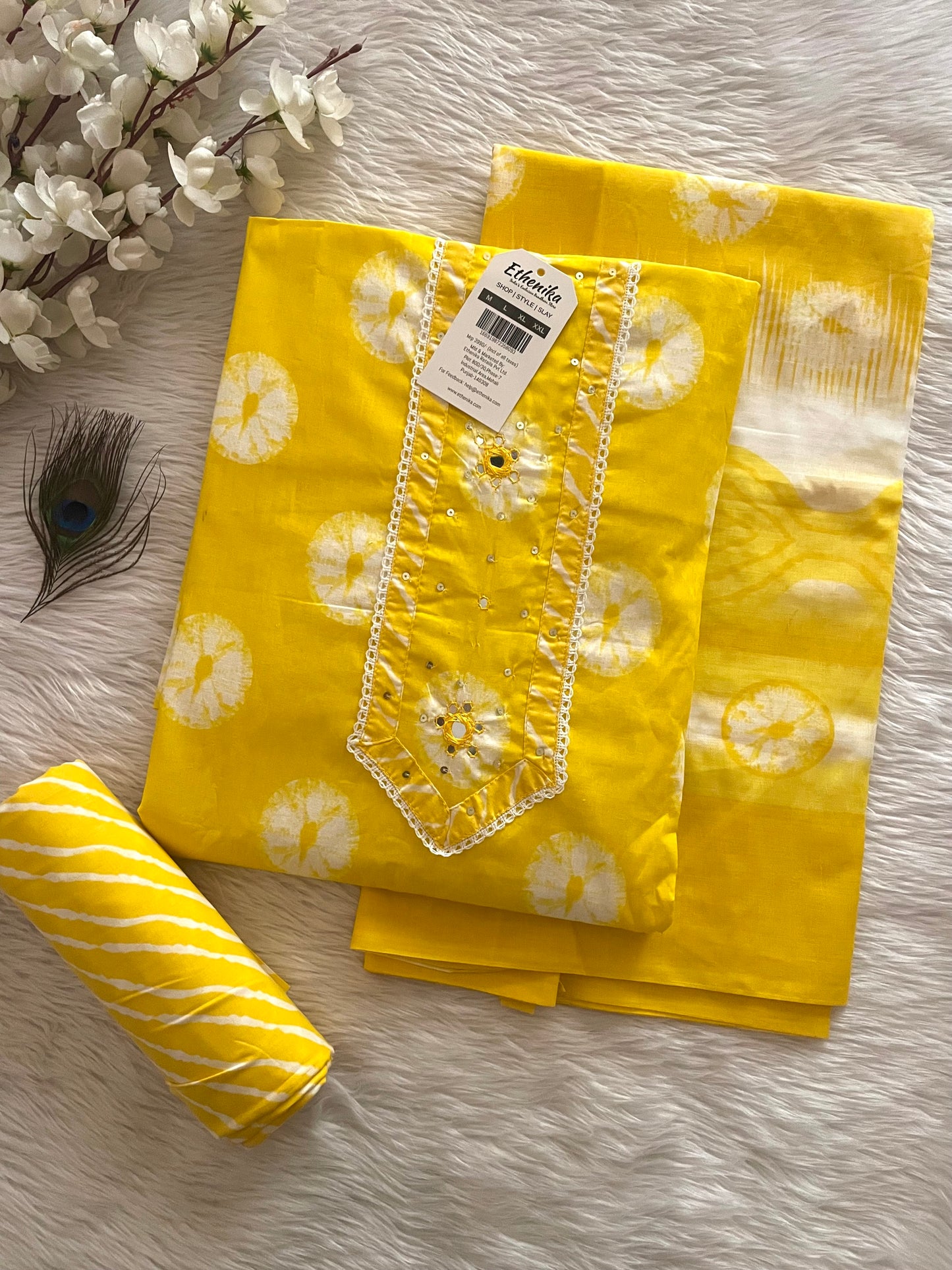 Soft Cotton Mirror work Shibori Bandhani Dress Material (Unstitched) - Premium from Ethenika.com - Just INR 1990! Shop now at Ethenika.com