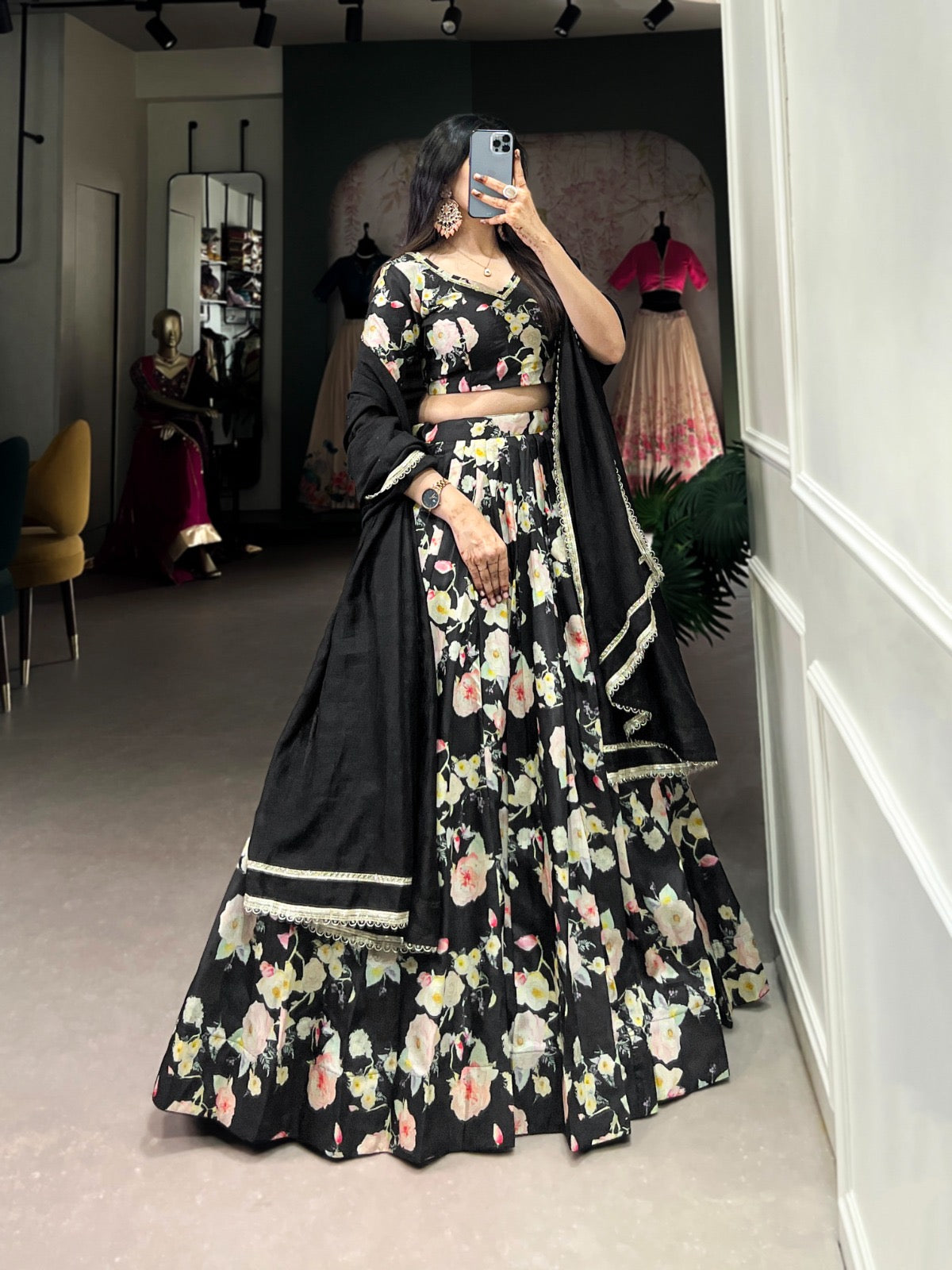 Tussar Silk Floral Print work Lehenga Choli Set - Premium from Ethenika.com - Just INR 4990! Shop now at Ethenika.com