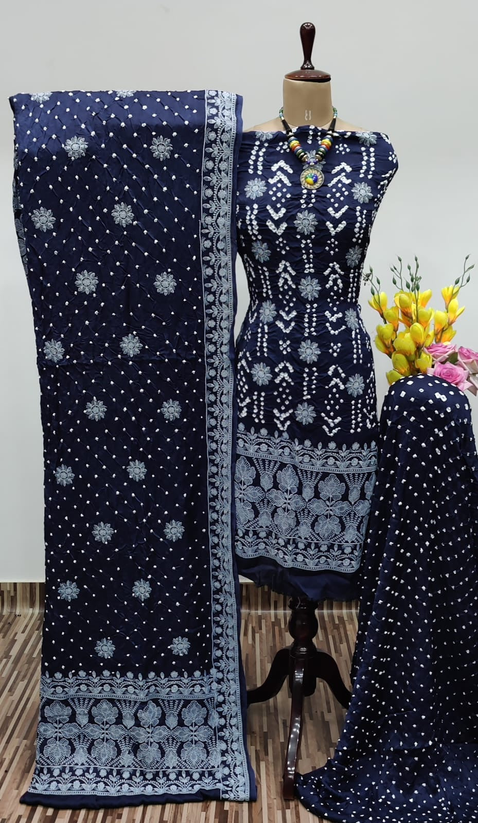 Modal Silk Lakhnavi Thread Embroidery work Bandhani Dress Material (Unstitched) - Premium from Ethenika.com - Just INR 4990! Shop now at Ethenika.com