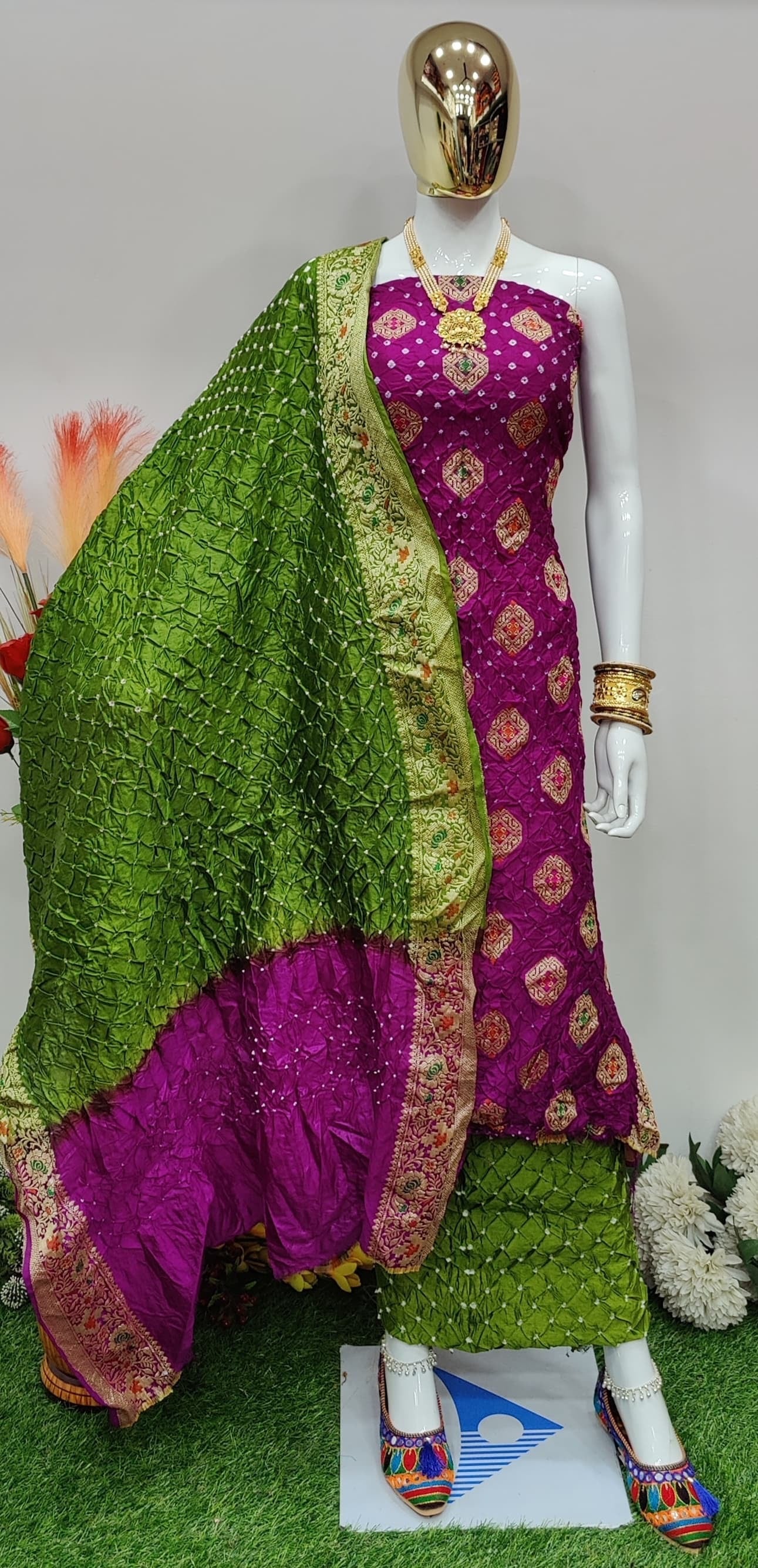 Original Dhupiyan Silk Kasab work Heavy Jamnagar Bandhani Dress - Premium  from Ethenika.com - Just INR 4990! Shop now at Ethenika.com