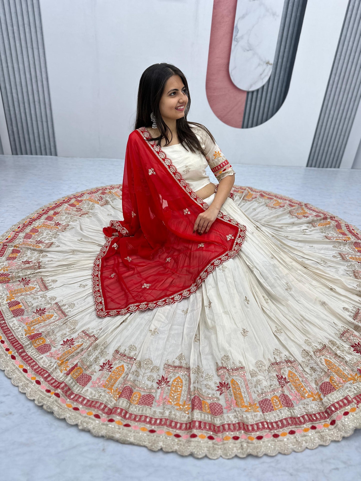 Pure Banarasi Tissue Thread Embroidery work Lehenga Choli - Premium from Ethenika.com - Just INR 4990! Shop now at Ethenika.com