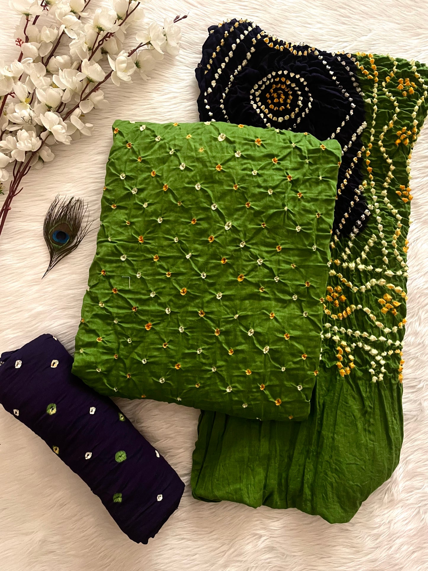 Cotton Satin Ethenika Kutch Original Hand Crafted Bandhani Dress Material (Unstitched) - Premium from Ethenika.com - Just INR 2190! Shop now at Ethenika.com