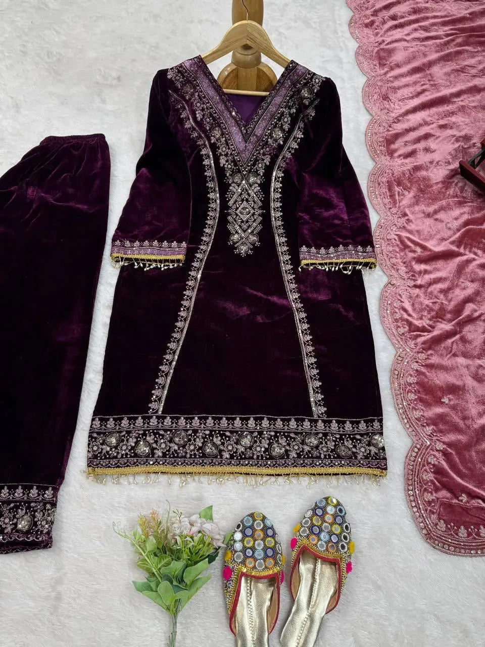 Viscose Velvet Premium Thread Embroidery work Designer Velvet Suit - Premium from Ethenika.com - Just INR 3990! Shop now at Ethenika.com