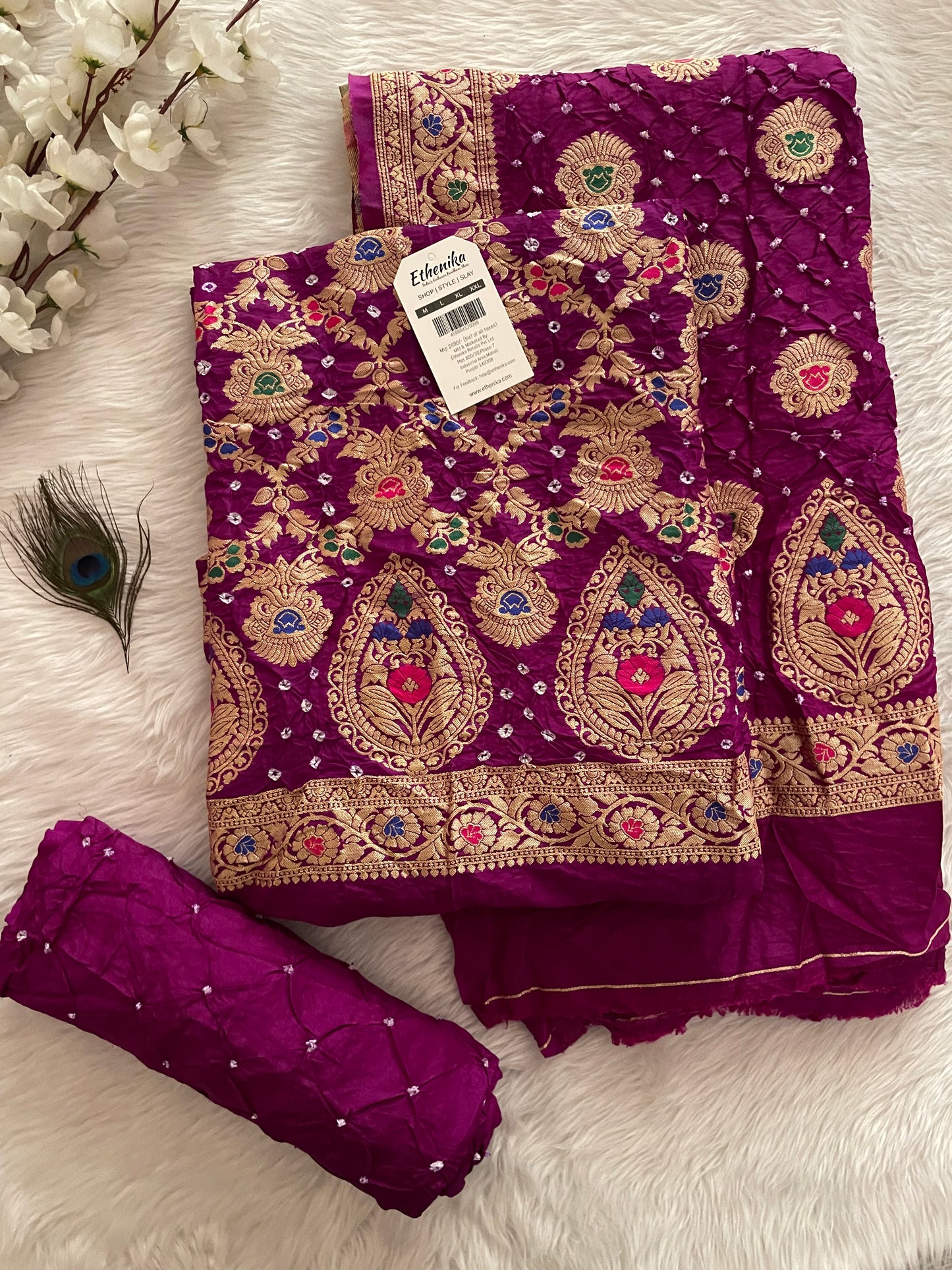 Ghazi Silk Kasab Golden Embroidery work Bandhani Dress Material (Unstitched) - Premium from Ethenika.com - Just INR 4990! Shop now at Ethenika.com