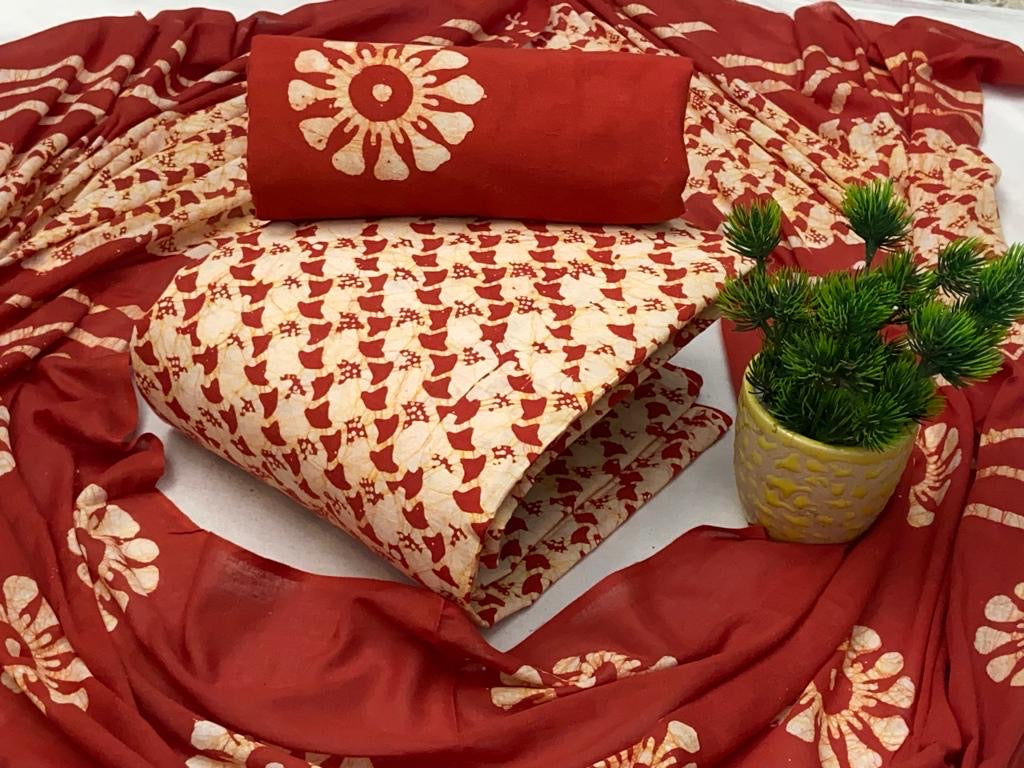 Soft Cotton Hand Blocked Wax Batik Dress Material (Unstitched) - Premium from Ethenika.com - Just INR 1290! Shop now at Ethenika.com