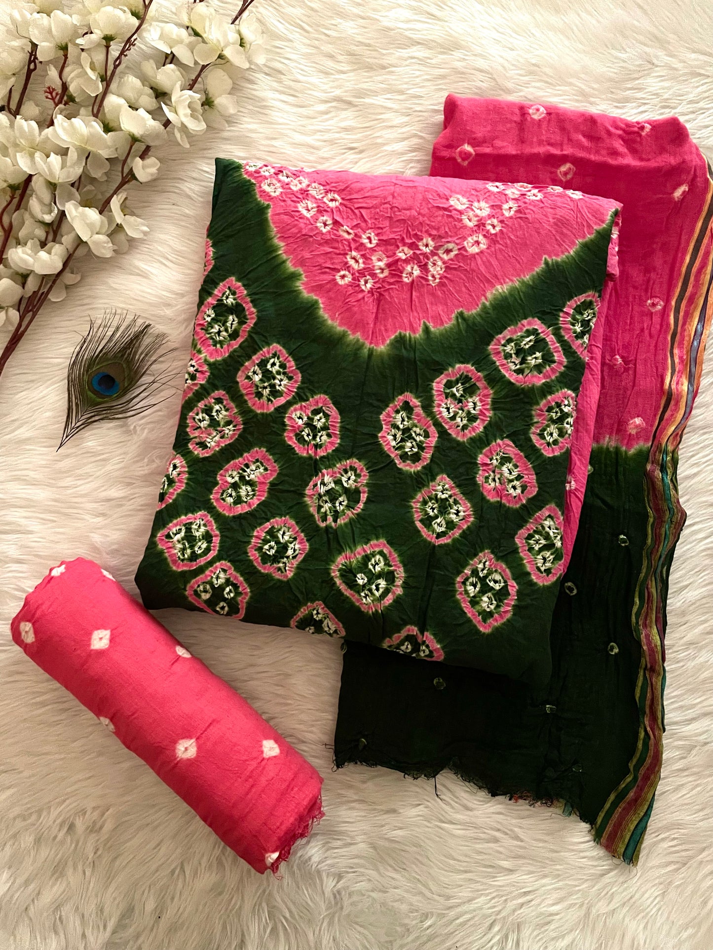 Rayon Dula Contrast Bandhani Dress Material (Unstitched) - Premium from Ethenika.com - Just INR 1290! Shop now at Ethenika.com