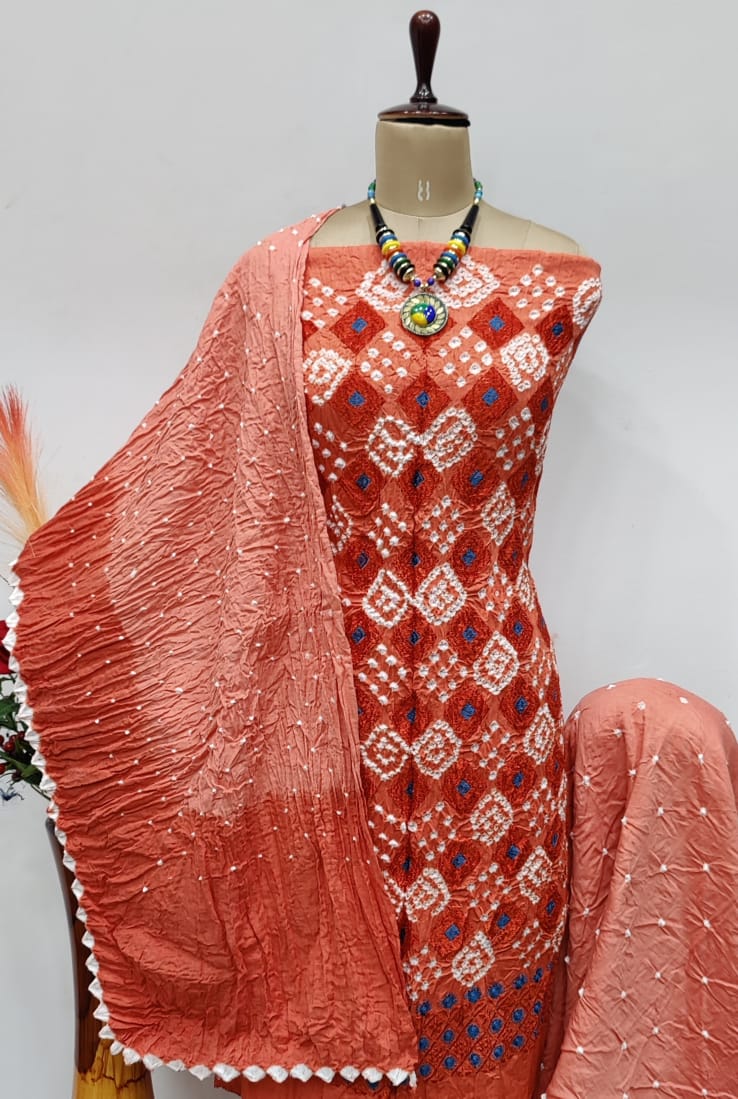 Chikankari Bandhani work Contrast Bandhani Dress Material - Premium Bandhani from Ethenika.com - Just INR 1790! Shop now at Ethenika.com