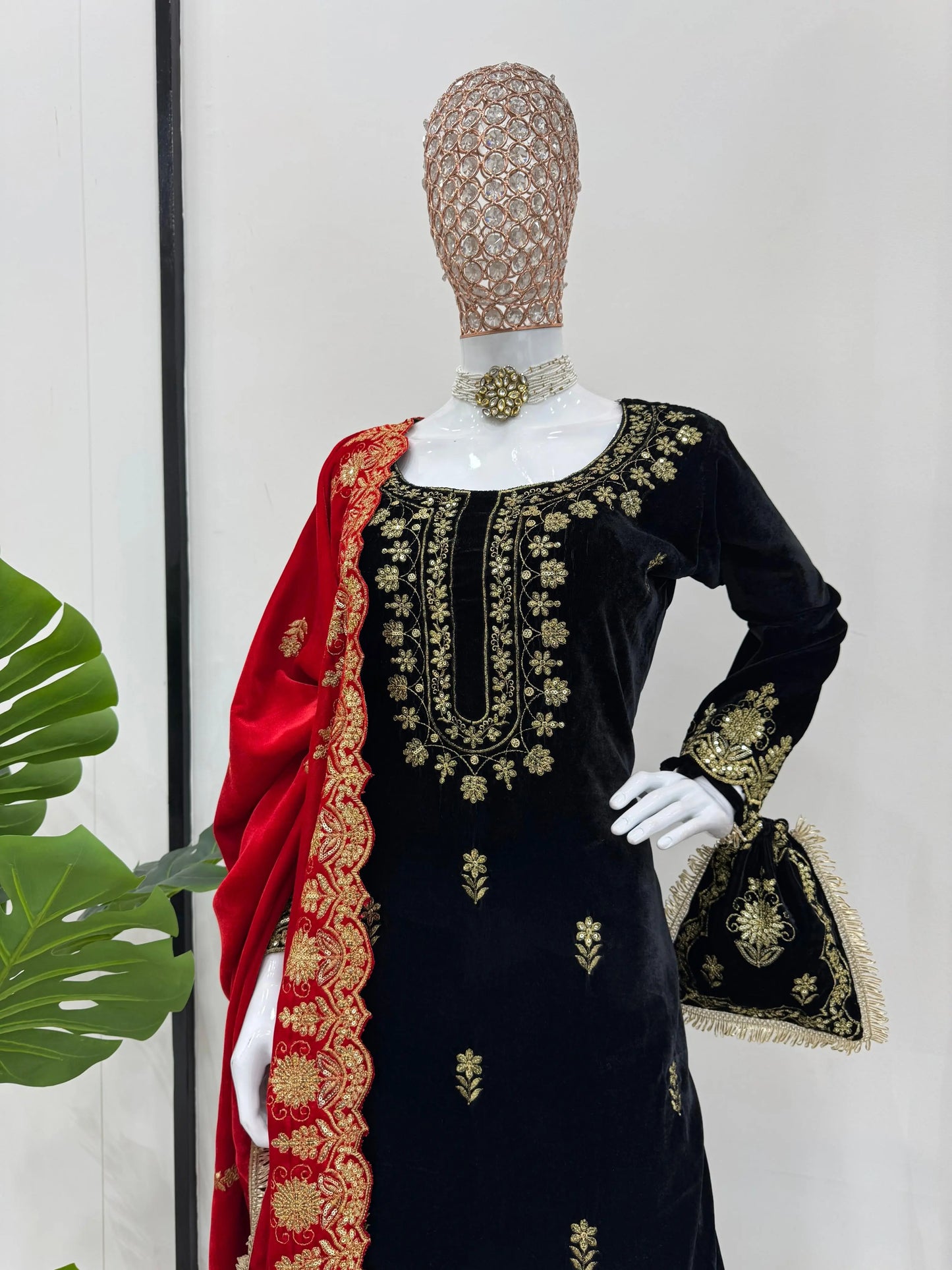 Ethenika Fine Velvet Golden Thread Embroidery work Velvet Kurti Sharara - Premium from Ethenika.com - Just INR 4990! Shop now at Ethenika.com