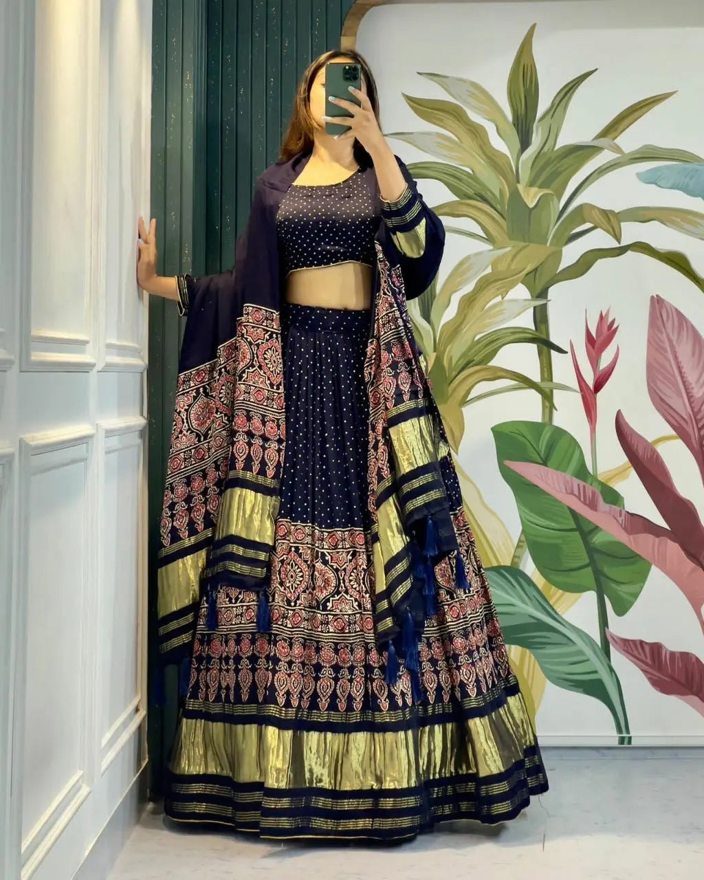 Modal Authentic Hand Blocked Ajrakh work Navratri Special Chaniya Choli - Premium from Ethenika.com - Just INR 6990! Shop now at Ethenika.com