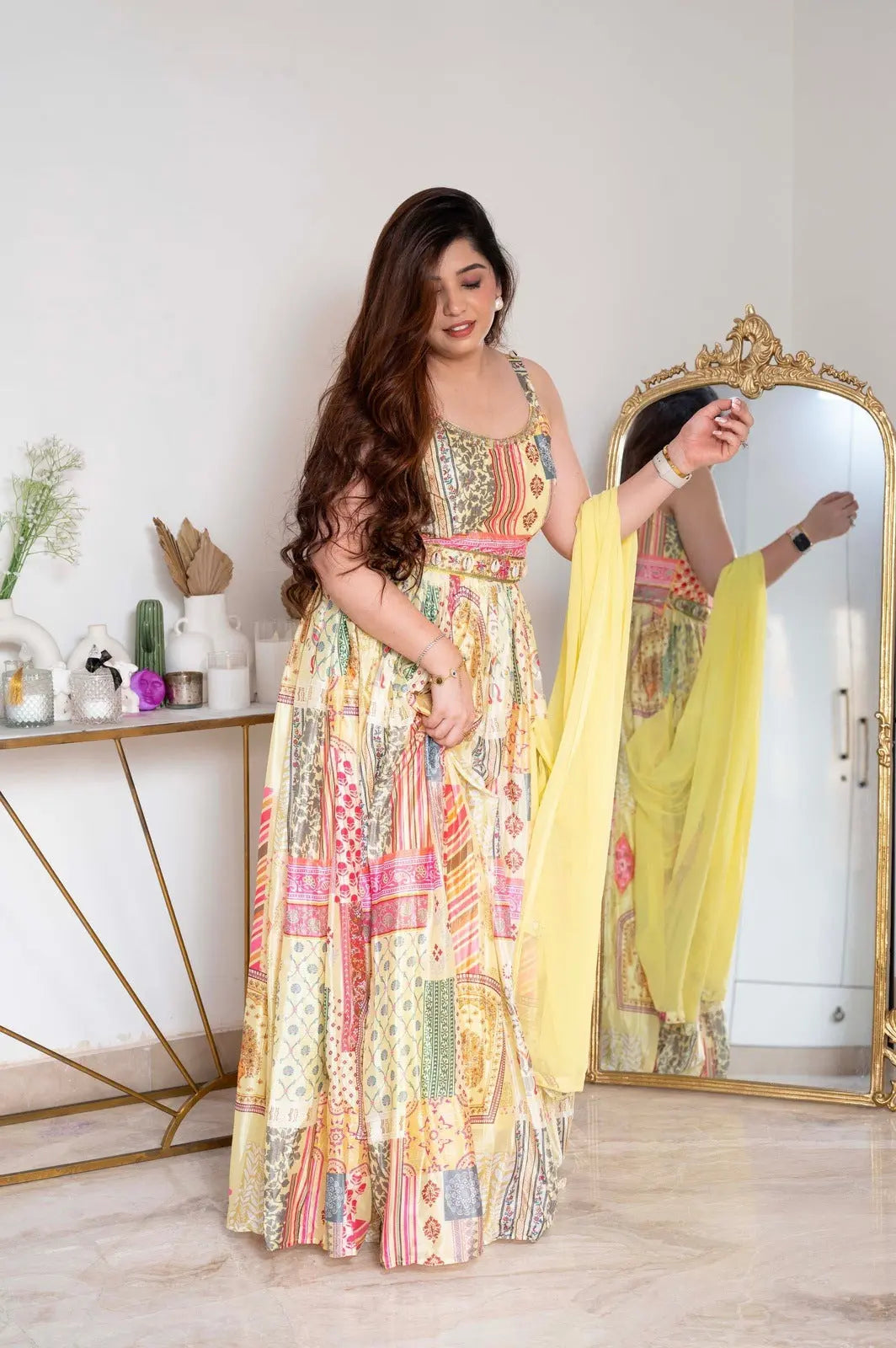 Digital Print work with Belt dupatta Maxi Dress (Stitched) - Premium from Ethenika.com - Just INR 1790! Shop now at Ethenika.com