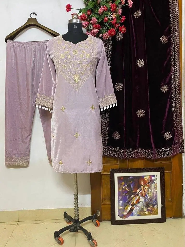 Thread Embroidery work Winter Velvet Suit (Stitched) - Premium from Ethenika.com - Just INR 2590! Shop now at Ethenika.com