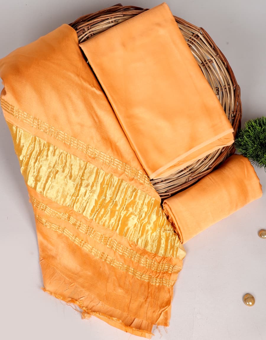 Chanderi Silk Plain Concept Dress Material with Zari Weaving Dupatta (Unstitched)