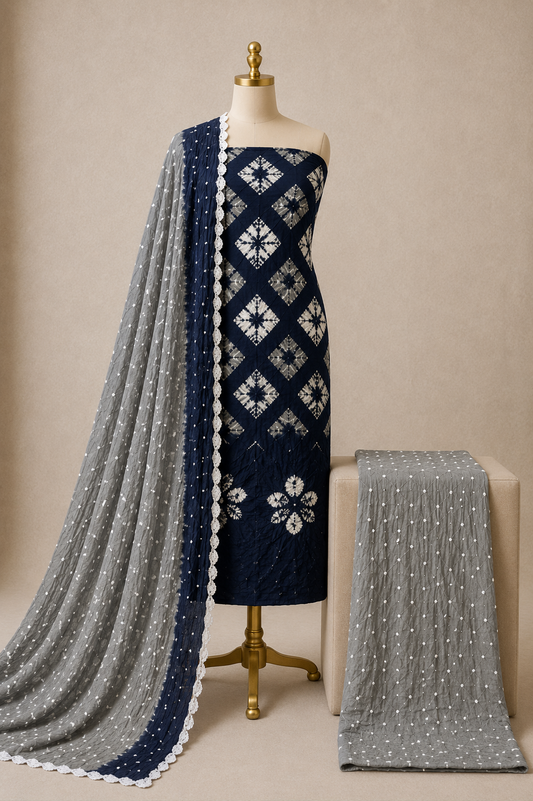 Cotton Shibori Bandhani Authentic Kutch Work 3Pc Unstitched Dress Material