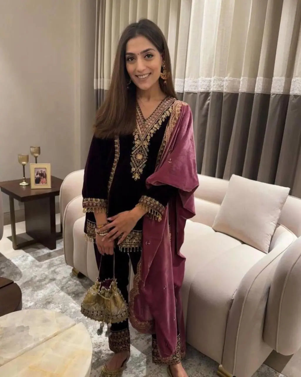 Viscose Velvet Premium Thread Embroidery work Designer Velvet Suit - Premium from Ethenika.com - Just INR 3990! Shop now at Ethenika.com