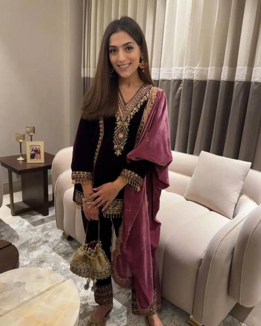 Viscose Velvet Premium Thread Embroidery work Designer Velvet Suit - Premium  from Ethenika.com  - Just INR 3990! Shop now at Ethenika.com