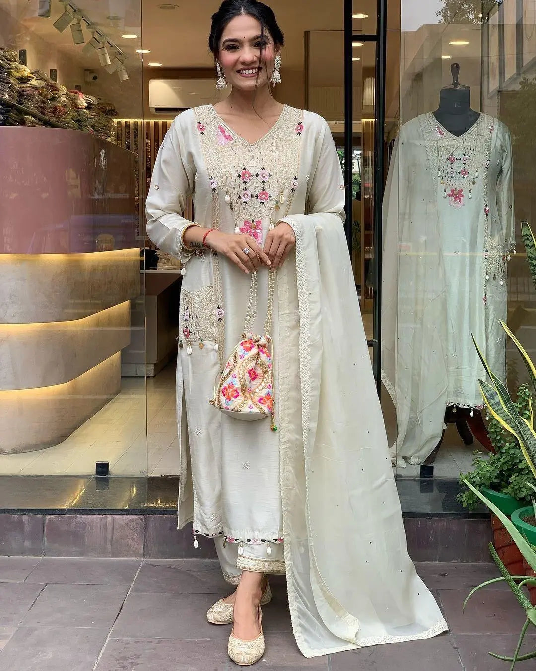 Pure Roman Silk Sequence Embroidery with Kodi Work Summer Special Kurti Pant Dupatta Set - Premium from Ethenika.com - Just INR 3090! Shop now at Ethenika.com