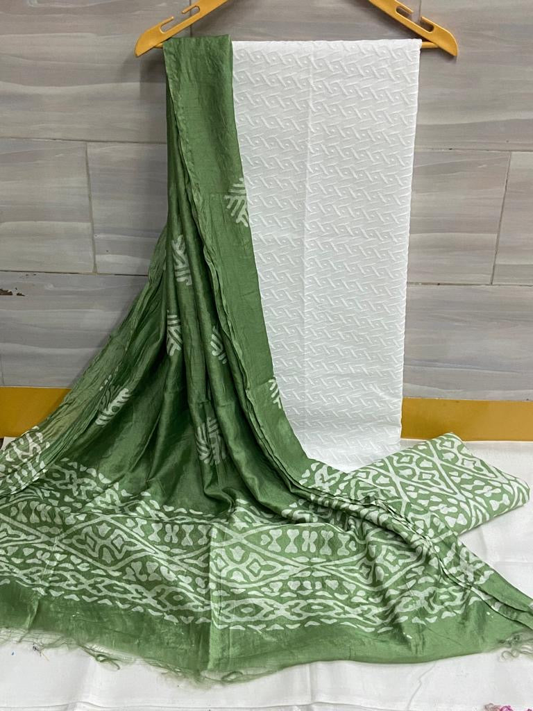 Chikankari Work Cotton Dress Material with Batik Print Salwar and dupatta (Unstitched) - Premium  from Ethenika.com  - Just INR 1690! Shop now at Ethenika.com