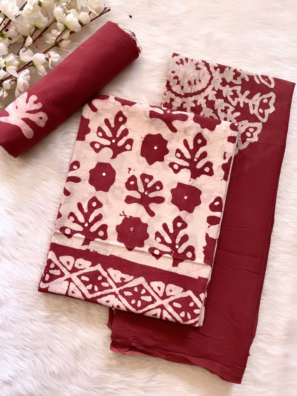 Cotton Hand Blocked Mirror work Wax Batik Dress Material (Unstitched) - Premium  from Ethenika.com - Just INR 1490! Shop now at Ethenika.com