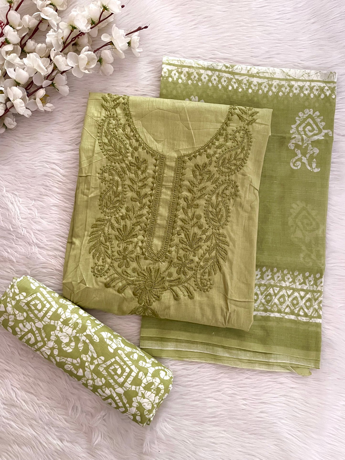 Soft Cotton Lakhnavi Thread Embroidery Work Batik Dress Material (Unstitched) - Premium from Ethenika.com - Just INR 1890! Shop now at Ethenika.com