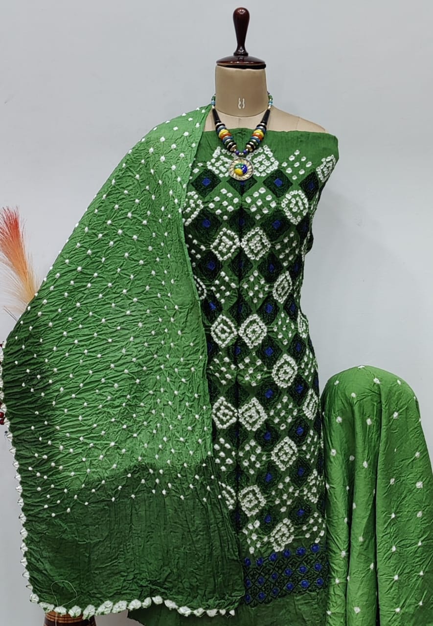 Chikankari Bandhani work Contrast Bandhani Dress Material - Premium Bandhani from Ethenika.com - Just INR 1790! Shop now at Ethenika.com