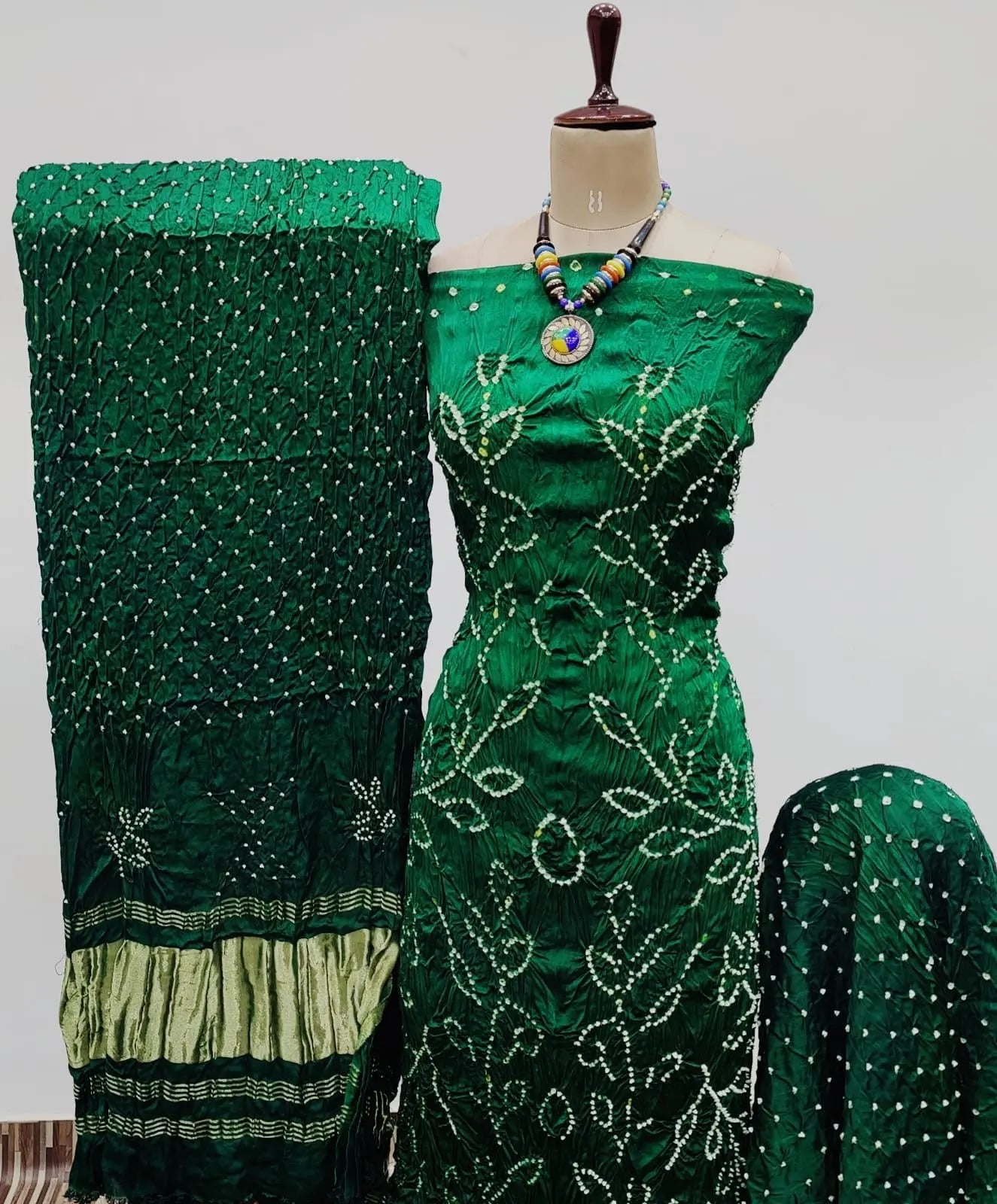 Heavy Modal Ghazi Silk Barik Bandhej work Bandhani Dress Material (Unstitched) - Premium from Ethenika.com - Just INR 5900! Shop now at Ethenika.com