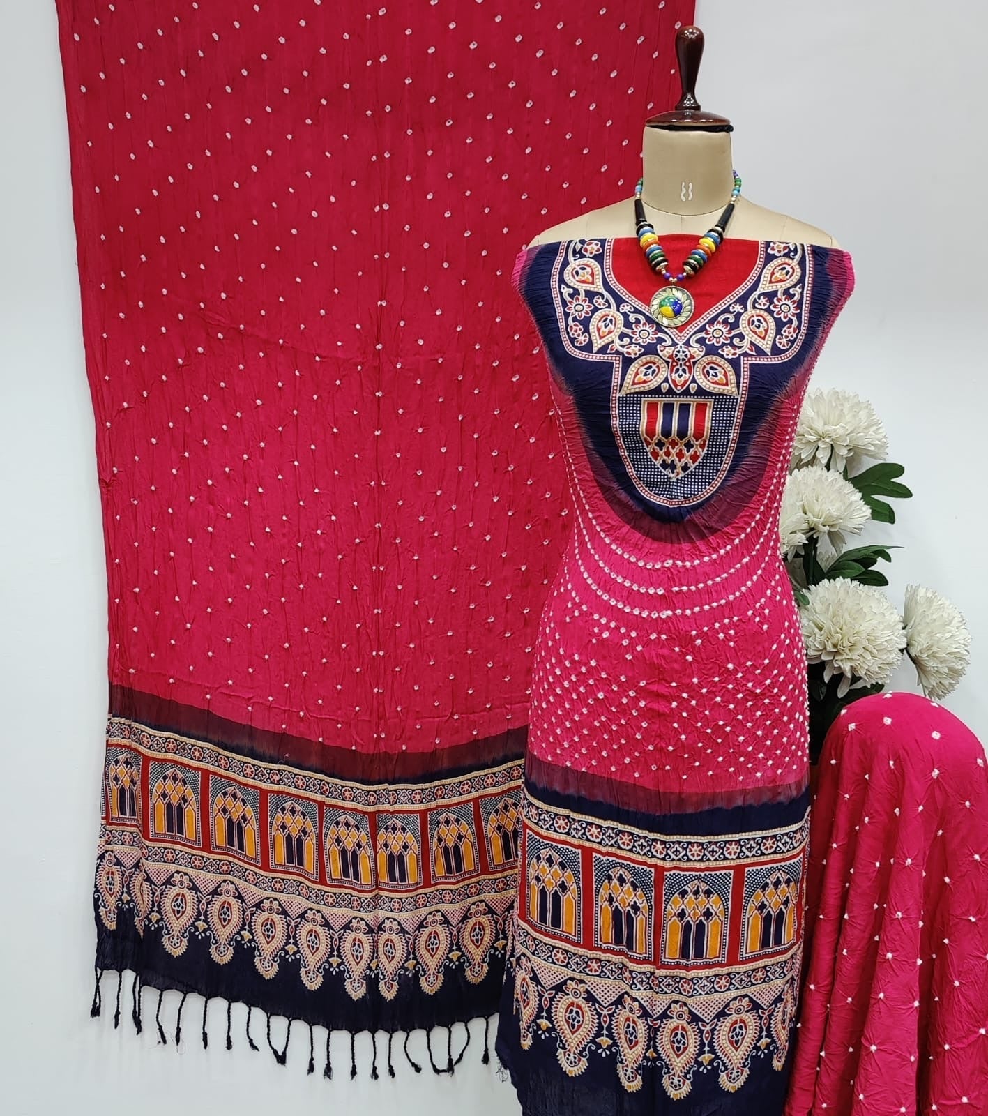 Cotton Ajrakh work Bandhani Dress Material - Premium from Ethenika.com - Just INR 2190! Shop now at Ethenika.com
