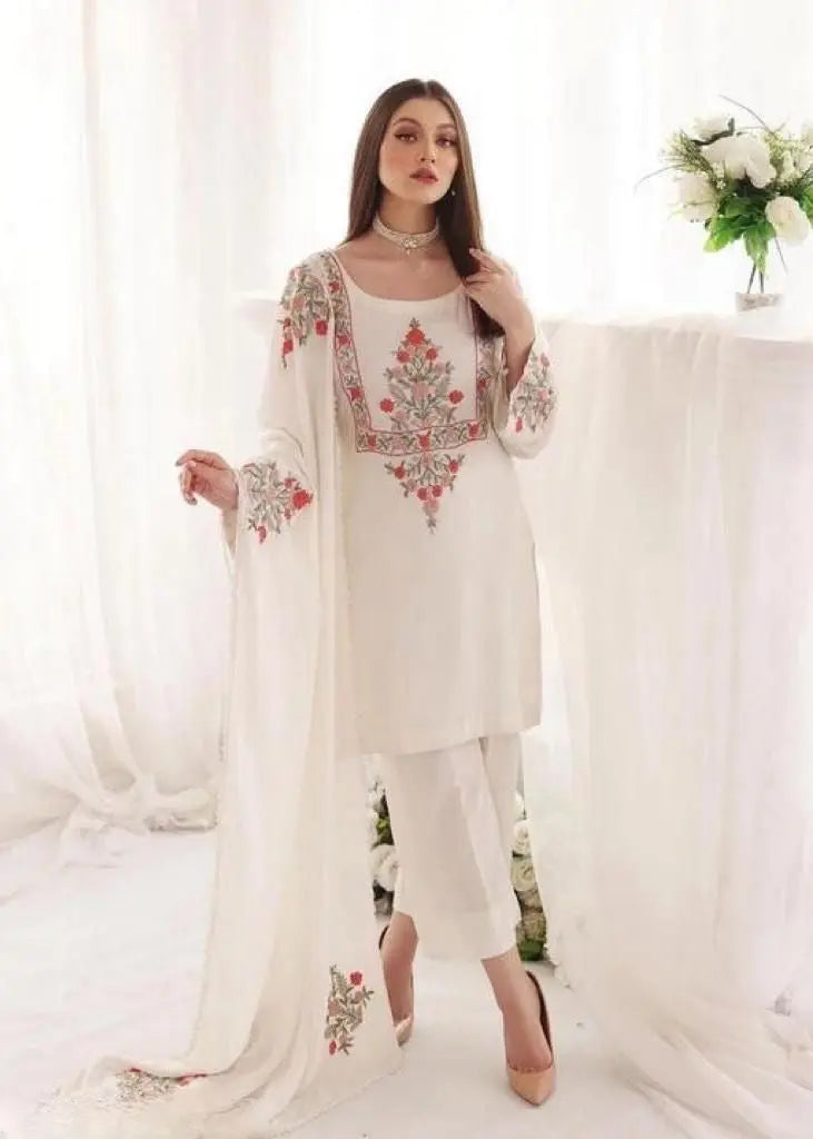 Georgette Embroidery work Kurti Pant Dupatta Set - Premium from Ethenika.com - Just INR 2190! Shop now at Ethenika.com