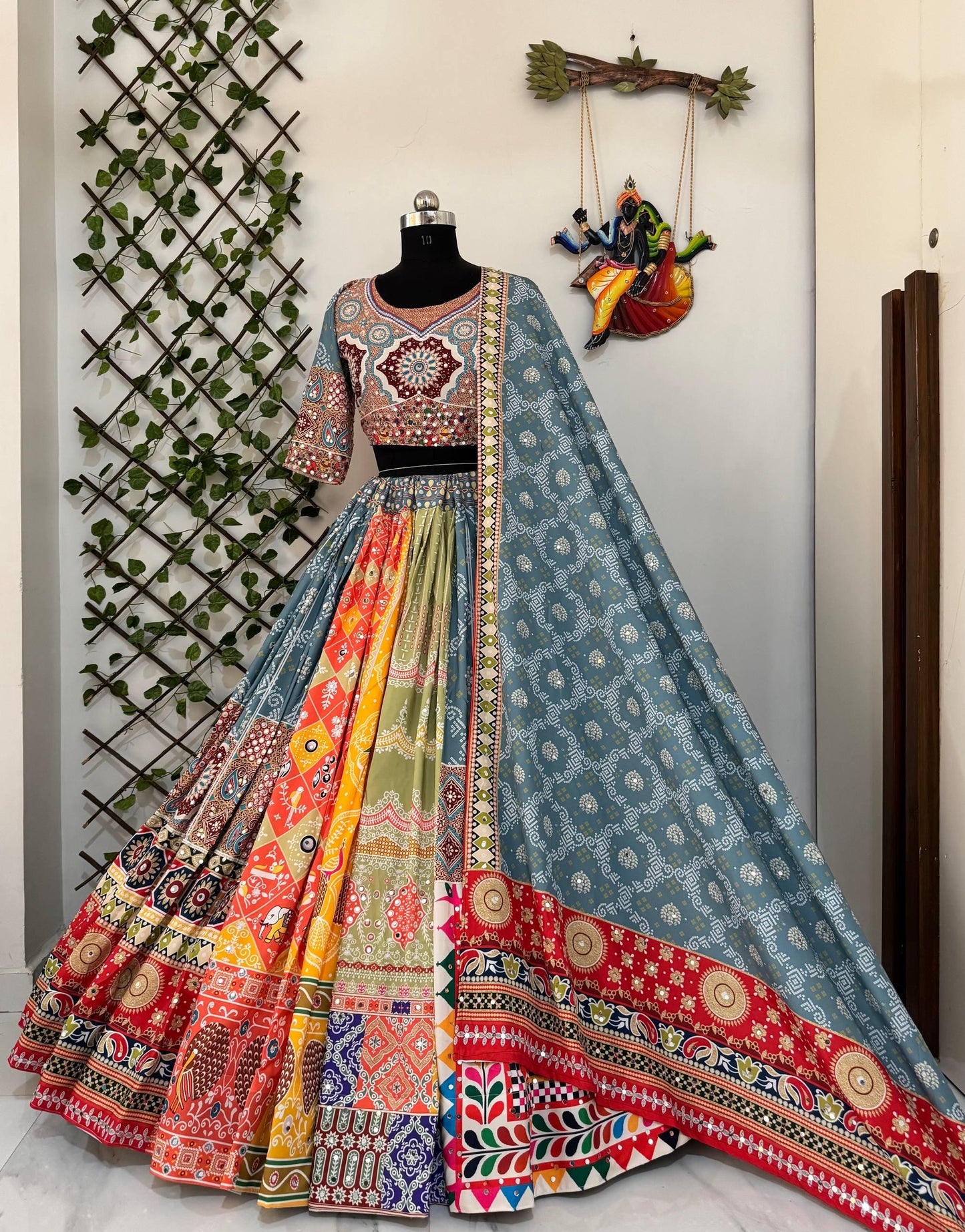 Digital Print Mirror Work Navratri Special Chaniya Choli