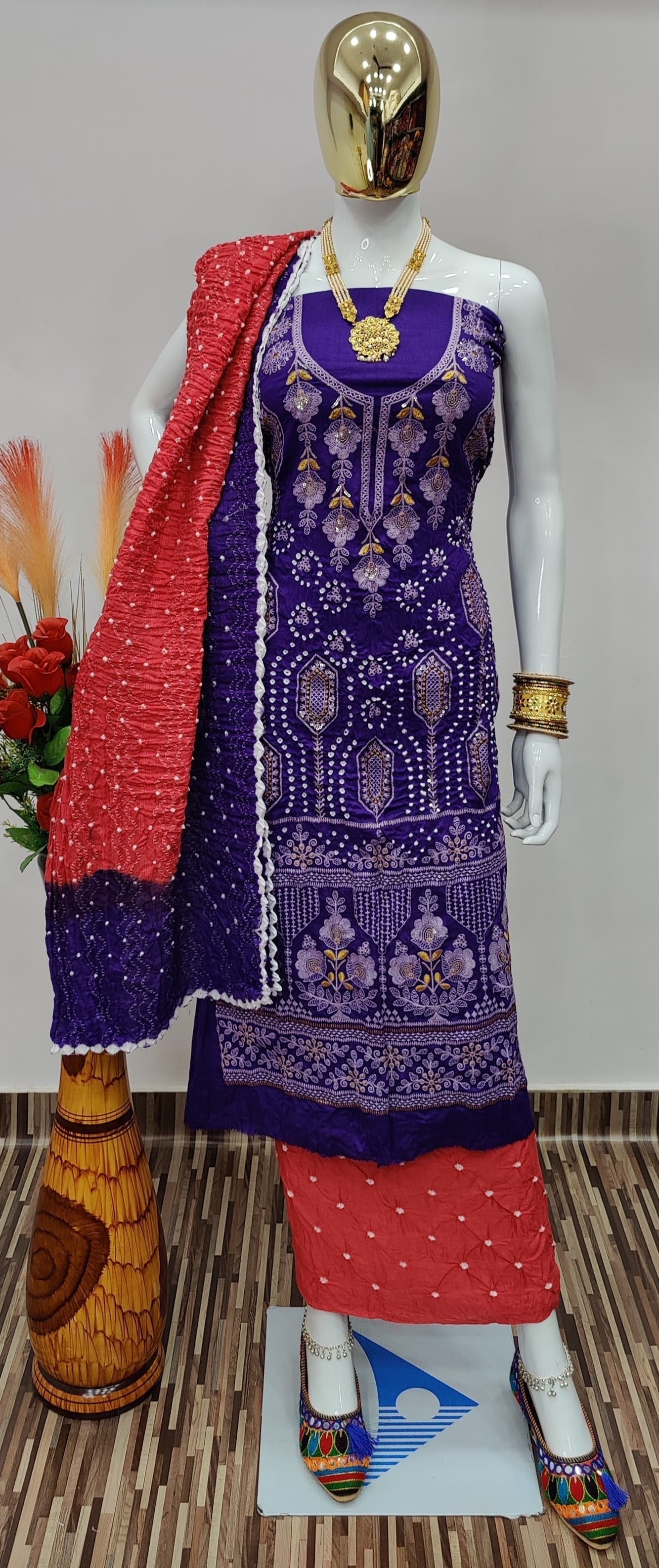 Cotton Lucknavi Sequence Thread Work Bandhani Dress - Premium  from Ethenika.com - Just INR 1890! Shop now at Ethenika.com