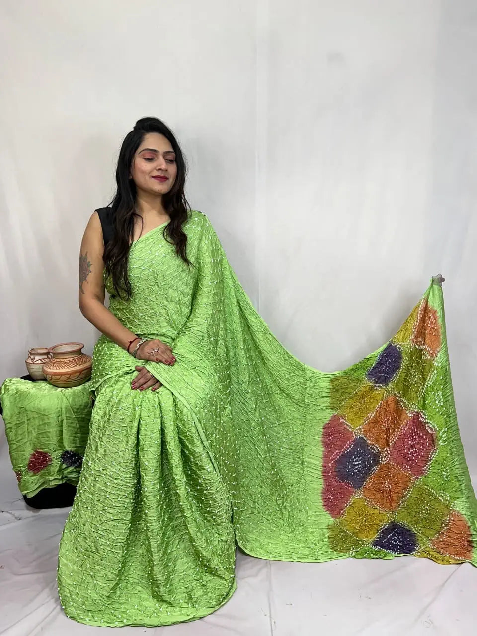 Pure Modal Silk Barik Bandhej Lagdi Pallu Bandhani Saree - Premium from Ethenika.com - Just INR 5990! Shop now at Ethenika.com