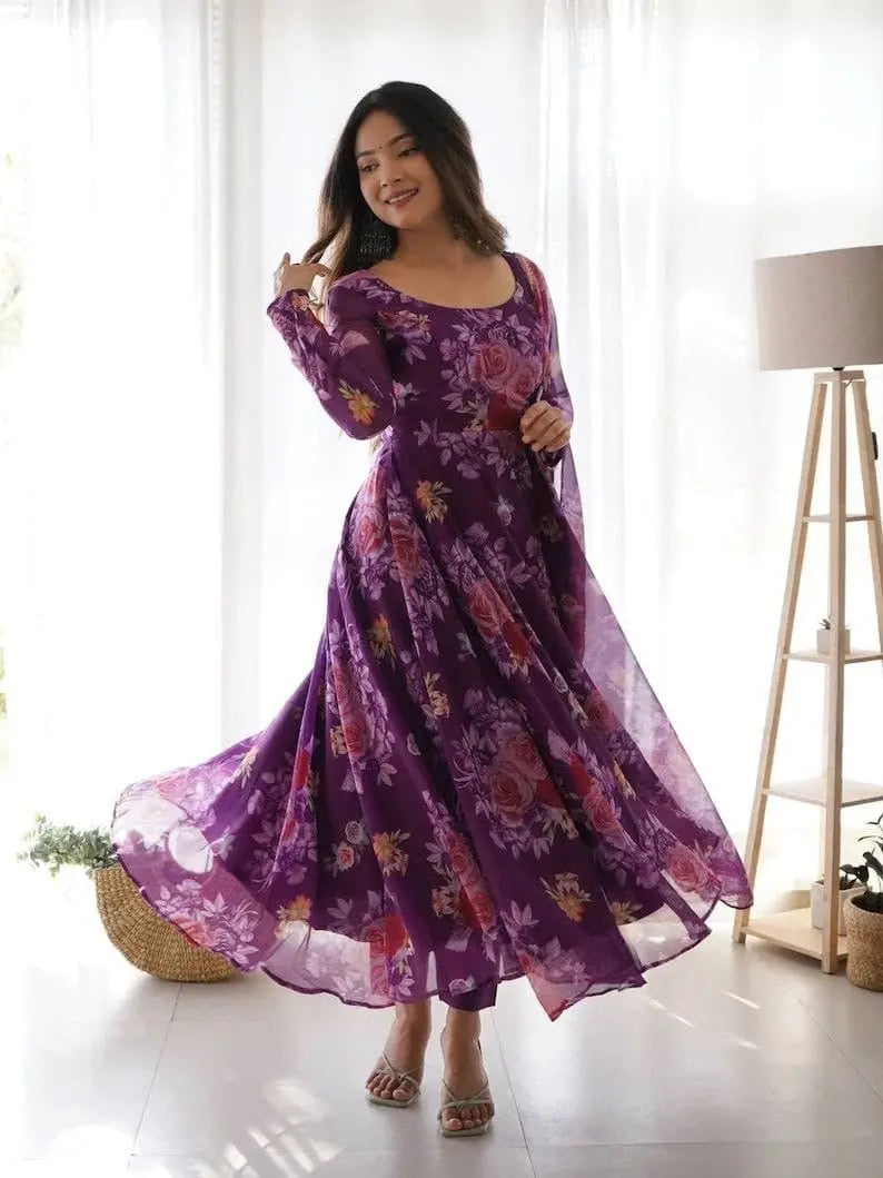 Organza Floral Digital Print Flair Dress Suit - Premium from Ethenika.com - Just INR 1590! Shop now at Ethenika.com