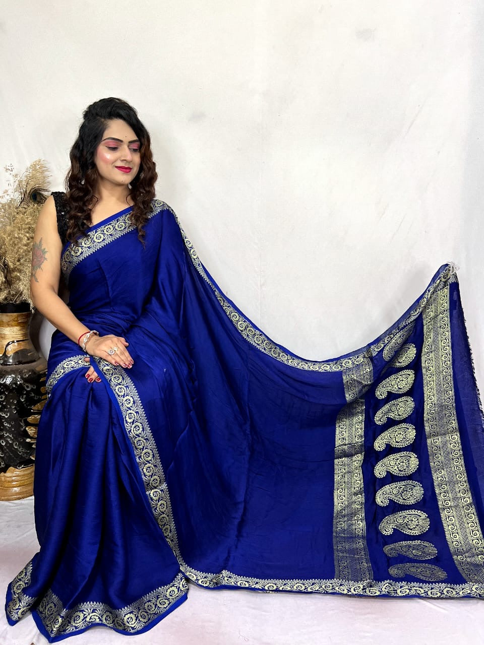 Modal Silk Golden Embroidery work Keri Pallu Saree - Premium from Ethenika.com - Just INR 5990! Shop now at Ethenika.com