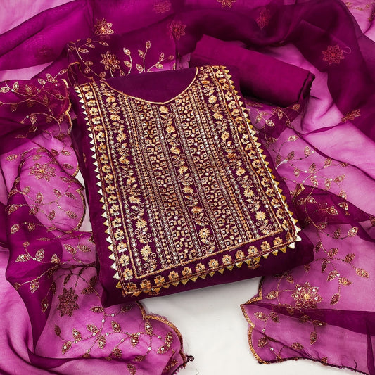 Organza Silk with Multi work Womens Dress Material ( Unstitched) - Premium  from Ethenika.com - Just INR 1590! Shop now at Ethenika.com
