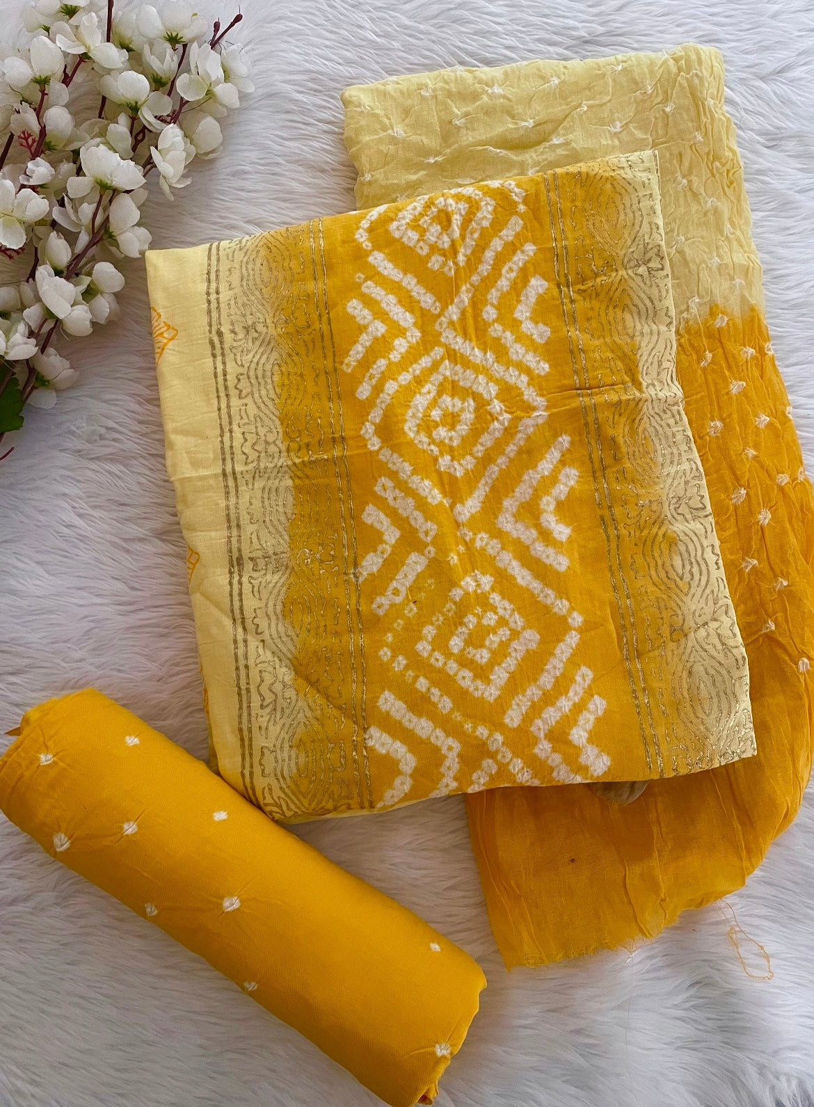 Cotton Satin Hand Block Print work Bandhani Dress Material (Unstitched) - Premium from Ethenika.com - Just INR 1890! Shop now at Ethenika.com