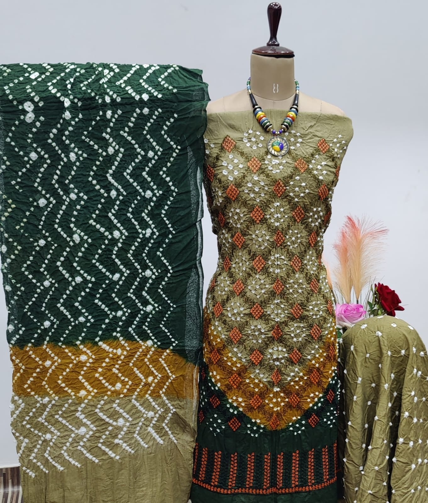 Cotton Satin Lakhnavi work Bandhani Dress Material - Premium  from Ethenika.com  - Just INR 1890! Shop now at Ethenika.com