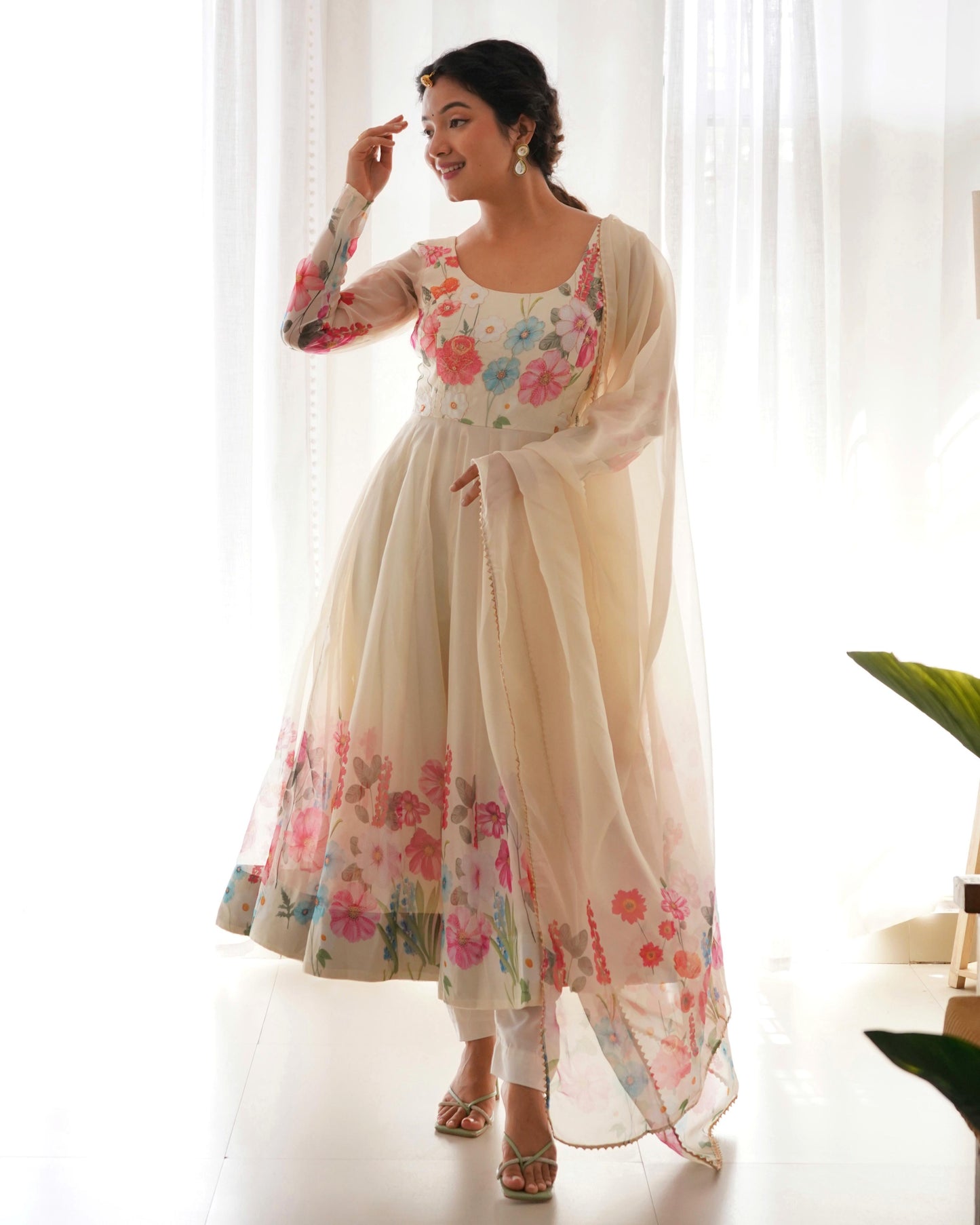 Organza Silk Hand Work Anarkali Kurti Dupatta Pant Set ( Ready to Wear) - Premium from Ethenika.com - Just INR 2990! Shop now at Ethenika.com
