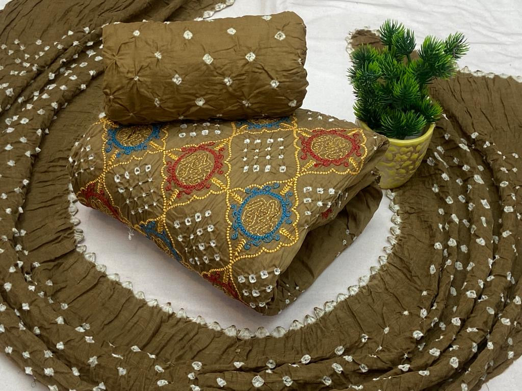 Cotton Golden Thread Embroidery work Bandhani Dress Material - Premium  from Ethenika.com - Just INR 1690! Shop now at Ethenika.com