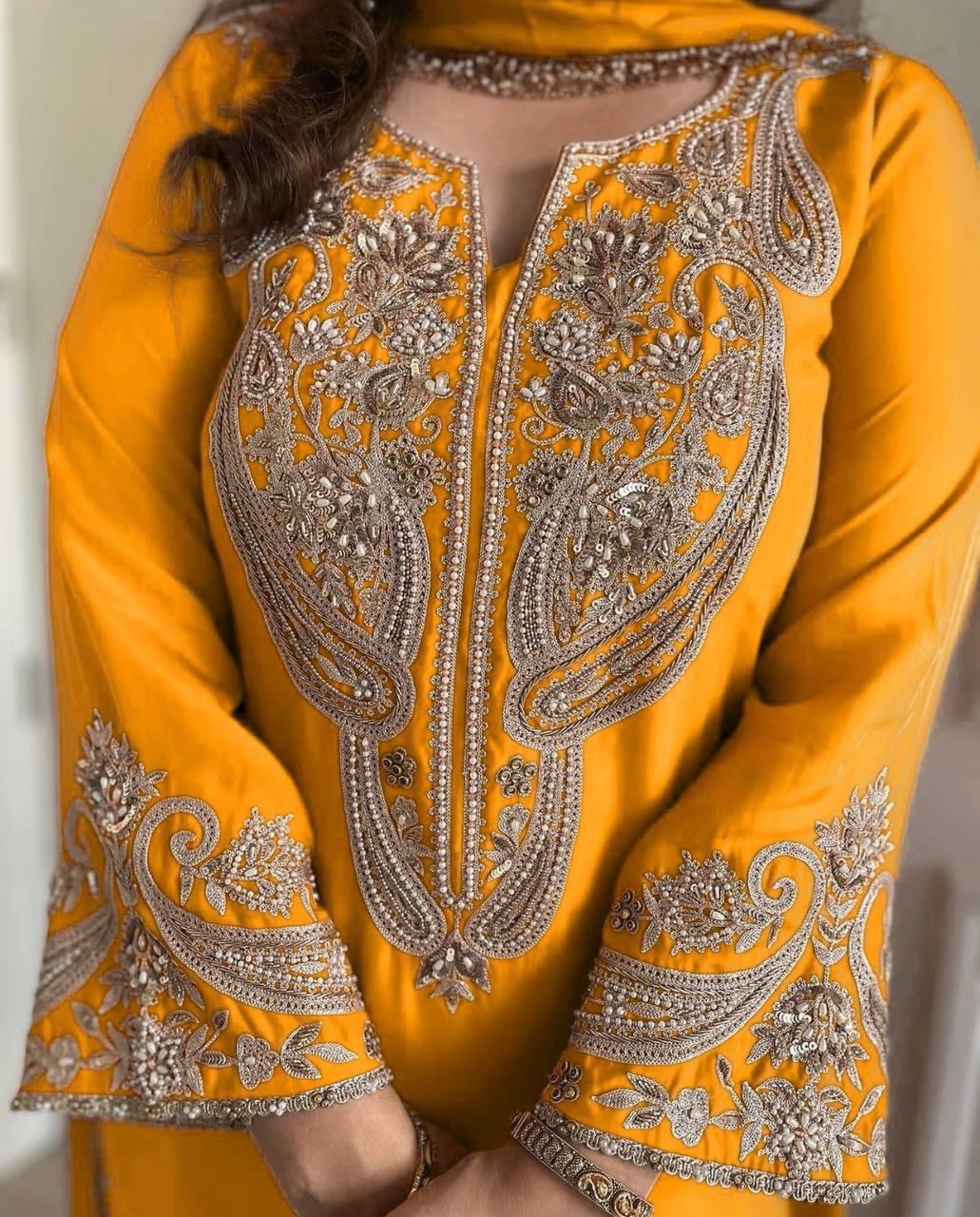 Pure Chinon Silk Sequence Silver Embroidery work Party Wear Kurti Pant Dupatta Set (Stitched) - Premium from Ethenika.com - Just INR 2990! Shop now at Ethenika.com