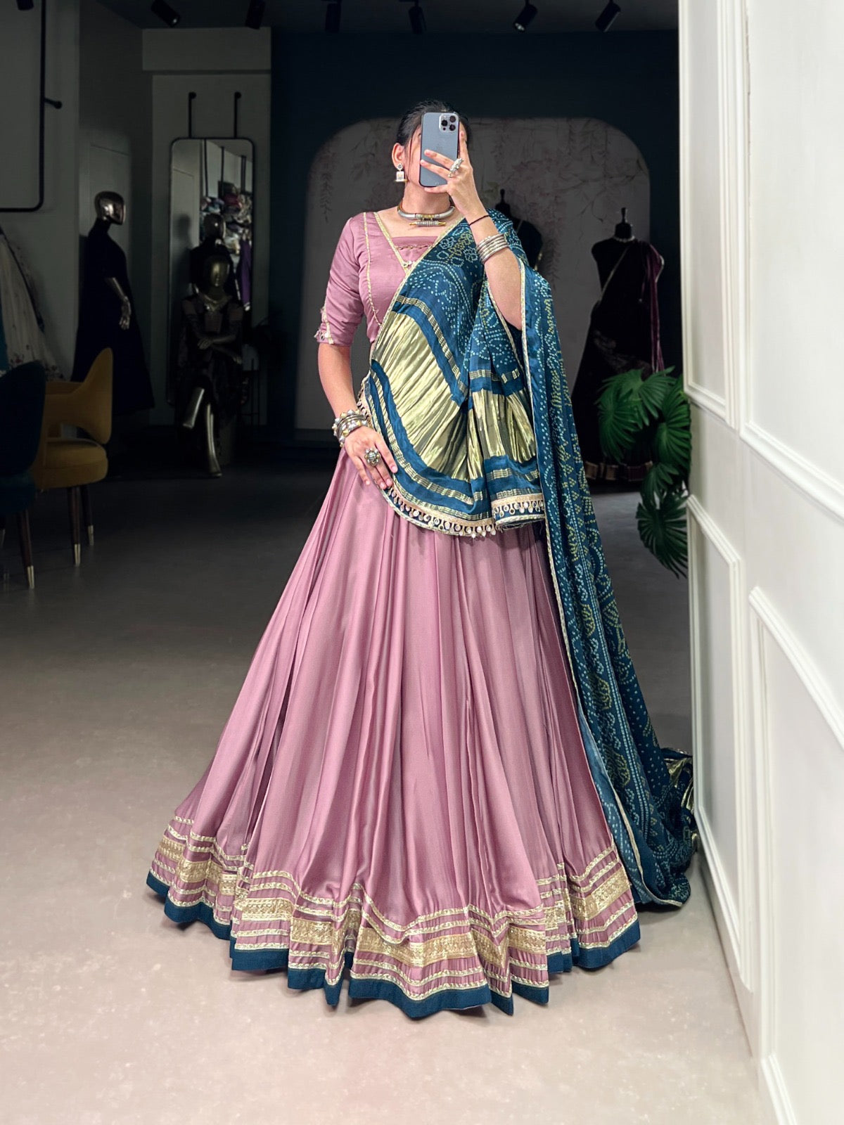 Pastel Silk Georgette Mirror Work Navratri Special Designer Chaniya Choli (Ready to Wear)