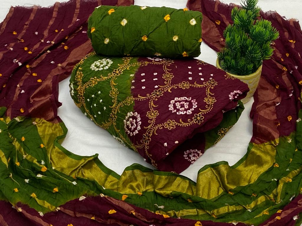 Cotton Golden Thread Embroidery work Bandhani Dress Material - Premium from Ethenika.com - Just INR 1890! Shop now at Ethenika.com