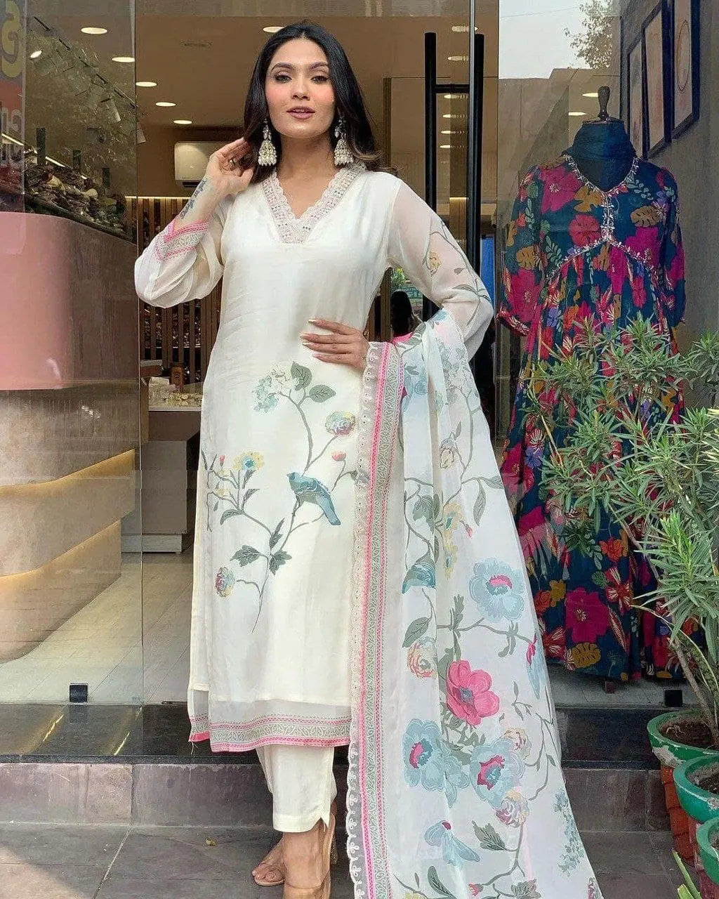 Premium Organza Digital Print work Summer Wear Kurti Pant Dupatta Set (Stitched) - Premium from Ethenika.com - Just INR 2990! Shop now at Ethenika.com