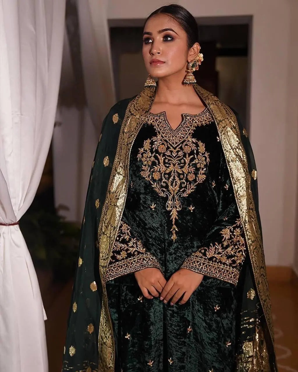 Ethenika Winter Ready to Wear Velvet Kurti Palazzo Dupatta Set - Premium from Ethenika.com - Just INR 2790! Shop now at Ethenika.com