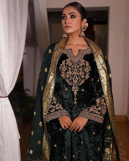 Ethenika Winter Ready to Wear Velvet Kurti Palazzo Dupatta Set - Premium  from Ethenika.com - Just INR 2790! Shop now at Ethenika.com