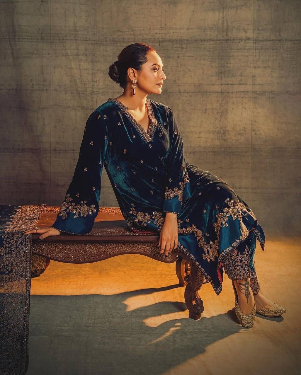 Winter Special Velvet Embroidery work Kurti Palazzo Set with Dupatta - Premium  from Ethenika.com - Just INR 2790! Shop now at Ethenika.com