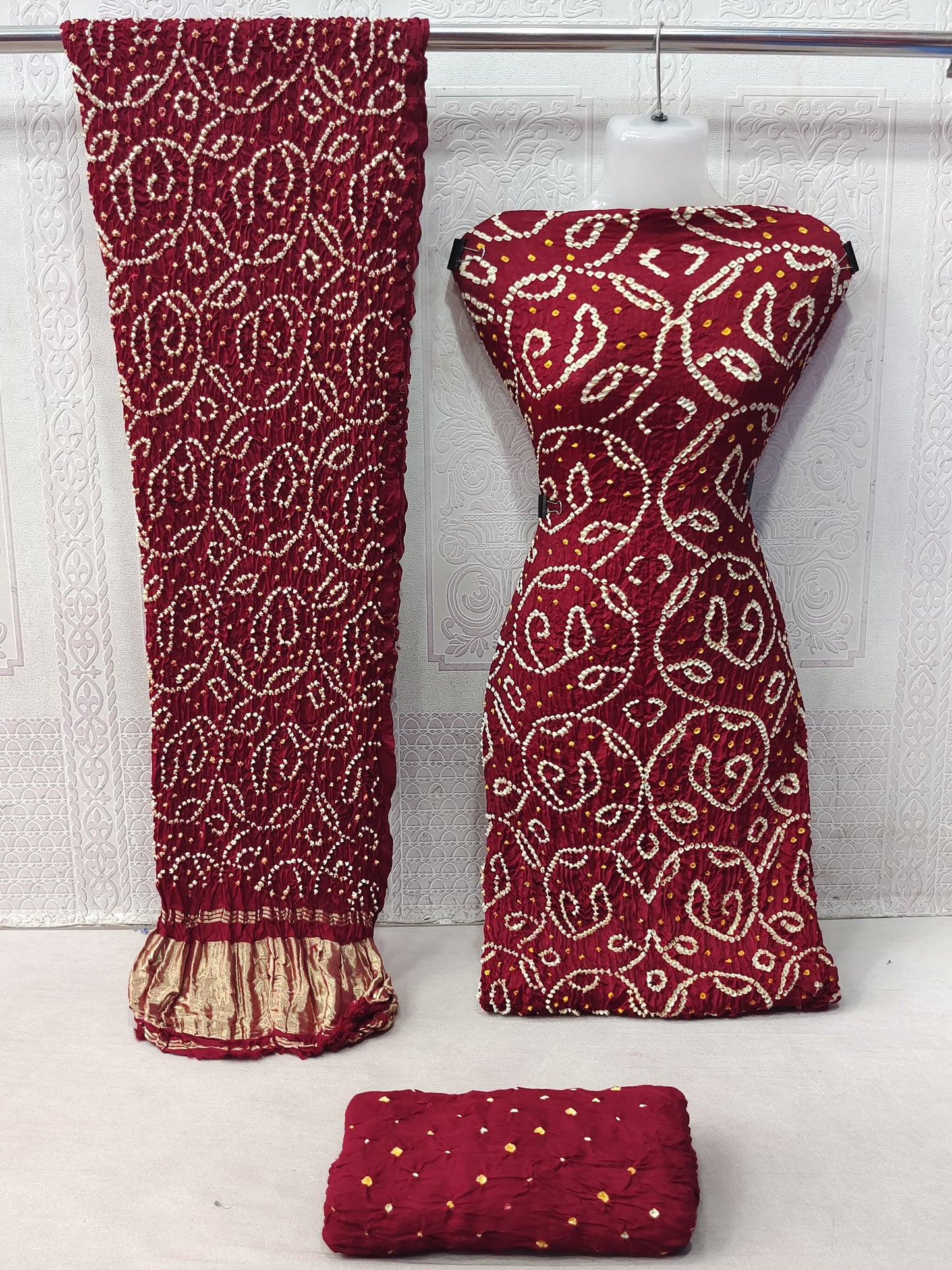 Modal Ghazi Silk barik Bandhej work Kutchi Bandhani Dress Material - Premium from Ethenika.com - Just INR 6990! Shop now at Ethenika.com